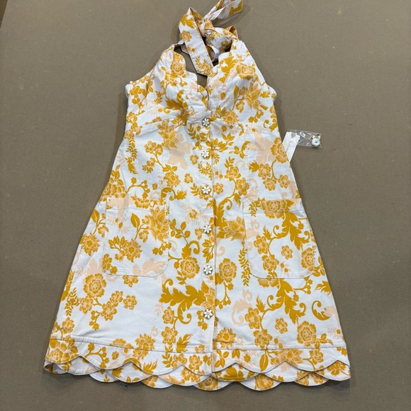 Maeve by Anthropologie Scalloped V-neck Halter Button Down Mini Dress Size 2 NWT - Picture 2 of 16